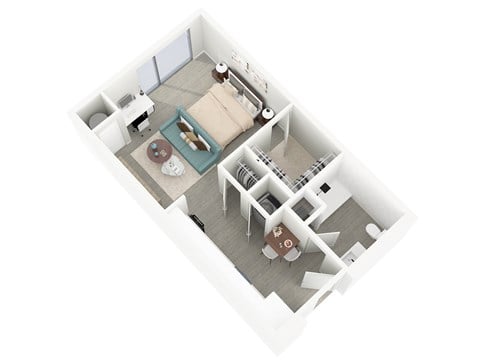 Floor plan for studio, 1 bath, 605 sqft